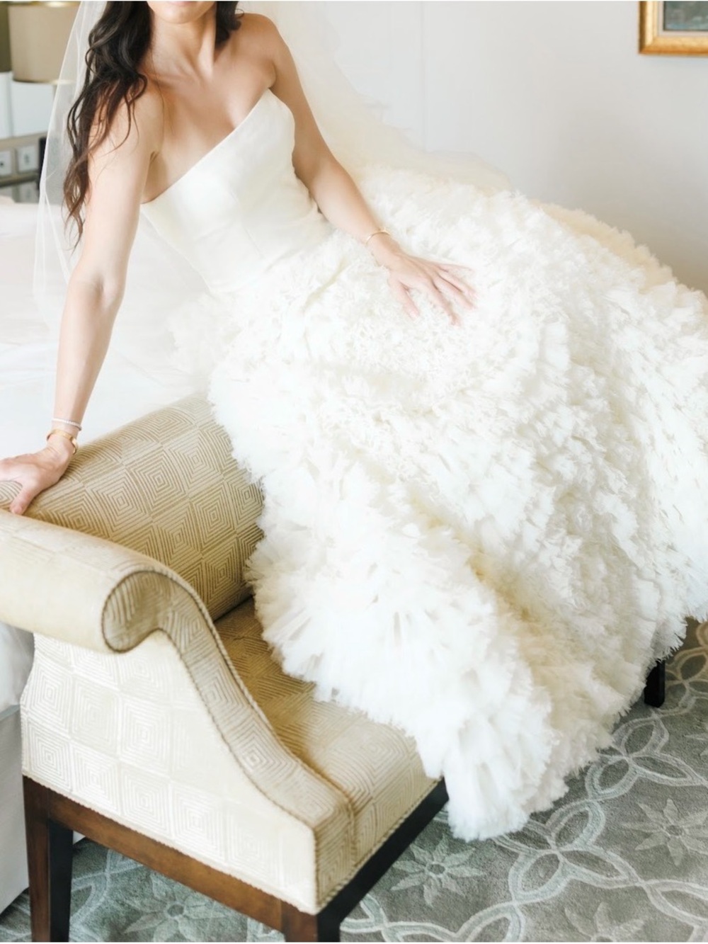 Vera Wang Ivory Strapless Ball Gown with Textured Feathered Skirt - Picture 5 of 5